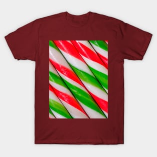 Red and Green Candy Canes Diagonal Stripes Photo T-Shirt